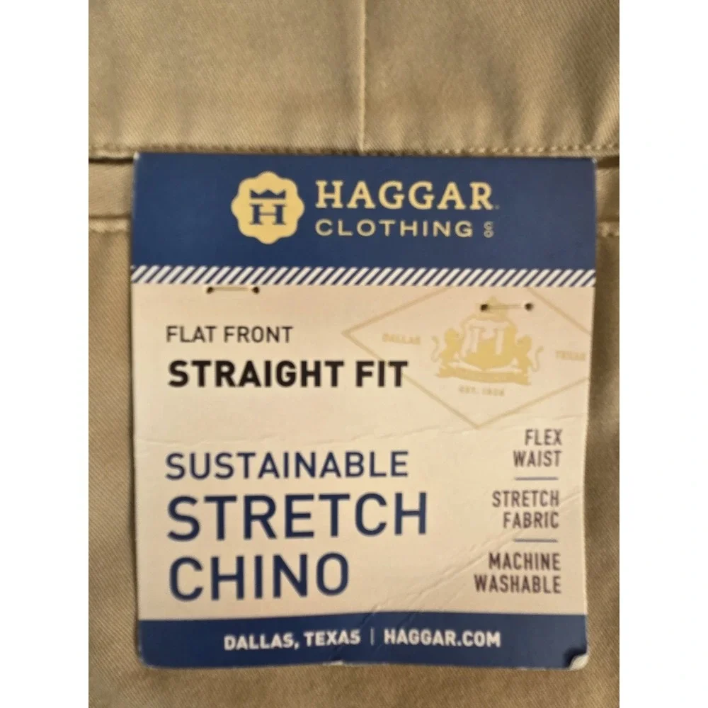 Haggar Straight Fit Men's 42x29 Sustainable Stretch‎ Chino Pants Flat Front NEW